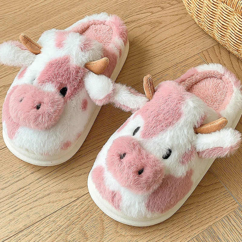 Fluffy Womens Slippers Home Cartoon Cow er Winter Shoes Girls Flat Trend Elegant Plush Platform Footwear Fuzzy Fur Slides 250814