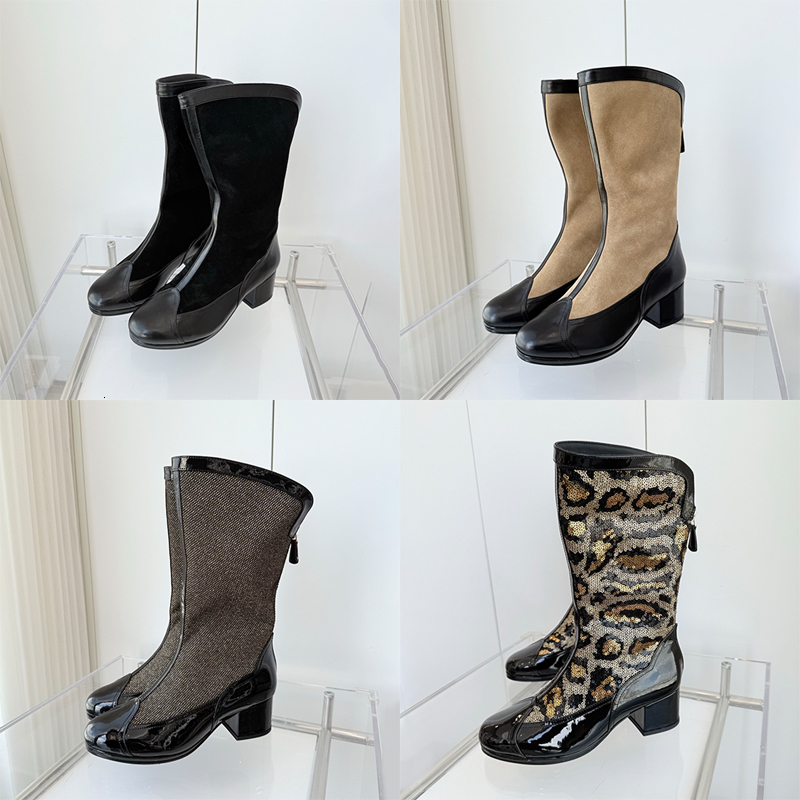 Autumn Winter Women Knee-High Boots Designer Boots Suede Calfskin High Boots Zipper Patent Leather Long Boots Combat Boots Girls Western Booties 907