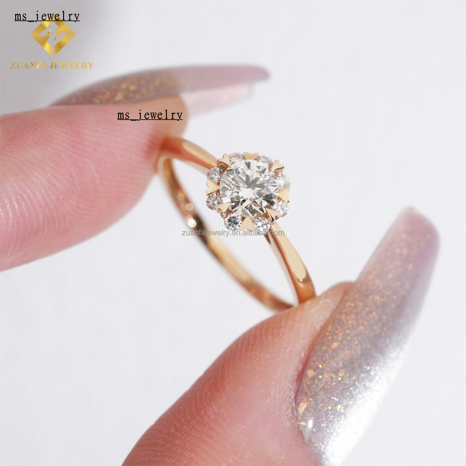 Flower Setting Unique Style Luxury Fire Jewelry D Color Excellent Cut 14k Gold 0.5ct Natural Diamond Solitaire Engagement Ring