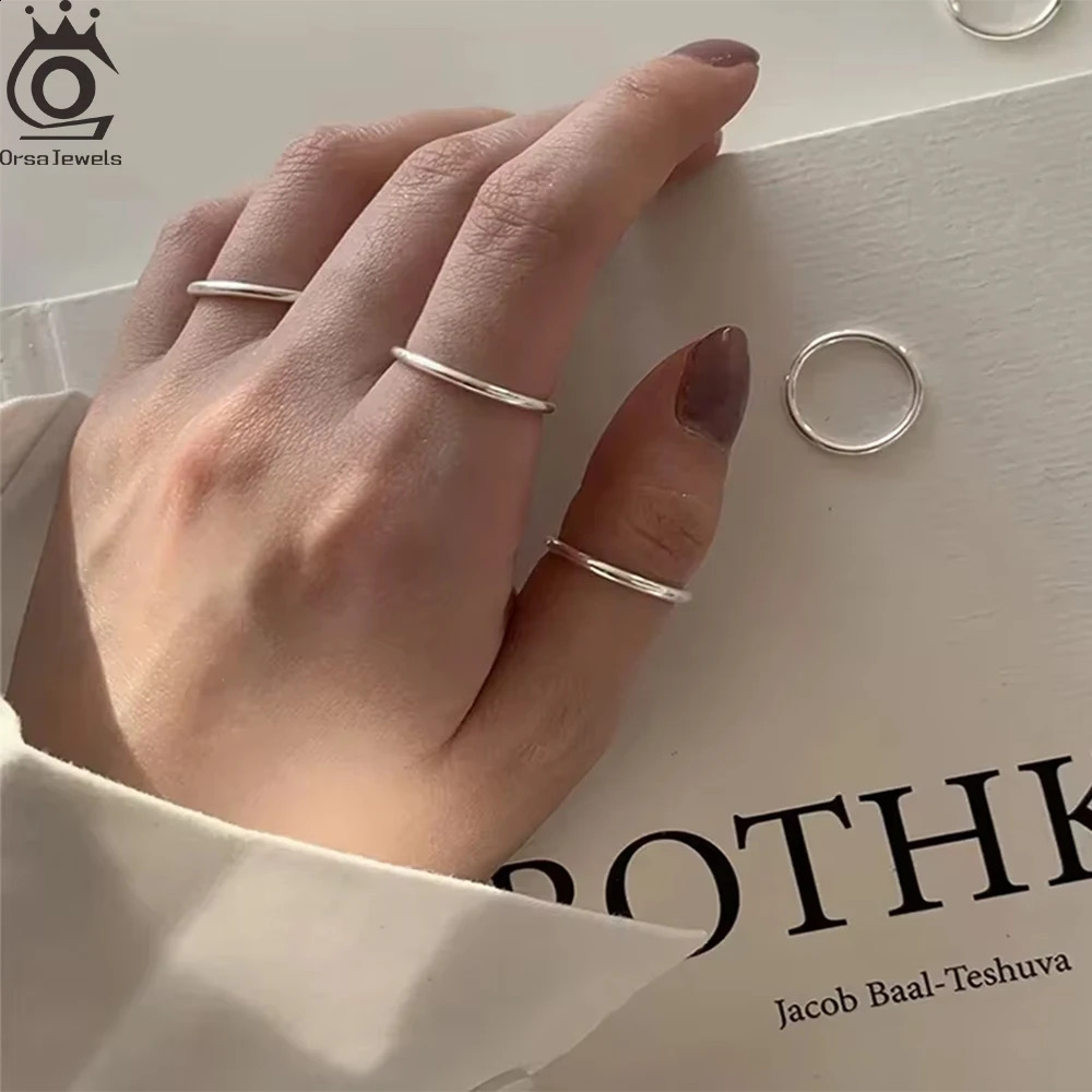 ORSA JEWELS Solid 925 Sterling Silver 2mm 4mm Width Minimalist Rings Smooth Surface Couples Finger Ring for Women Men Gift SR74 250815