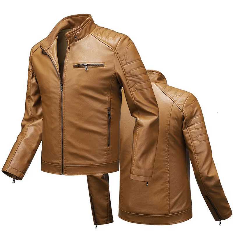 2025 Veste en cuir masculine Slim Fit Biker Coat mince Spring Automne Stand Collar plus taille moto-weterwearxj250818