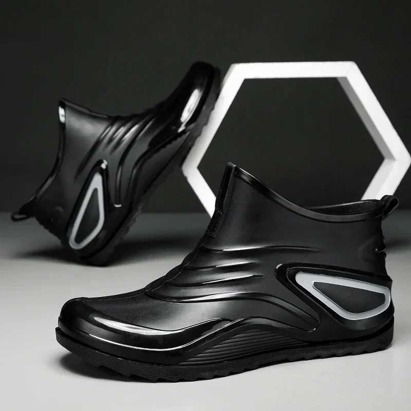 Bottes de pluie pour hommes extérieur chef pêche à la cheville kihen chaussures décontractées imperméables grandes taille fi n-slip masque de séc