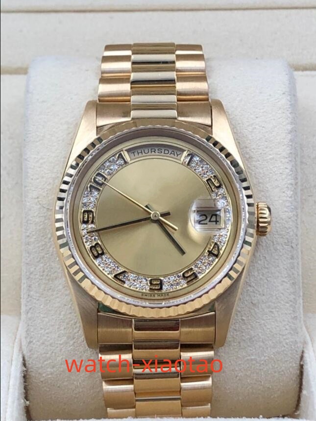 Luxury Unisex Watches 18238 36mm Arabic Diamond Dial Watch Sapphire Glass Mechanical Gold Stainless Steel Bracelet Waterproof Wristwatch Original Bo