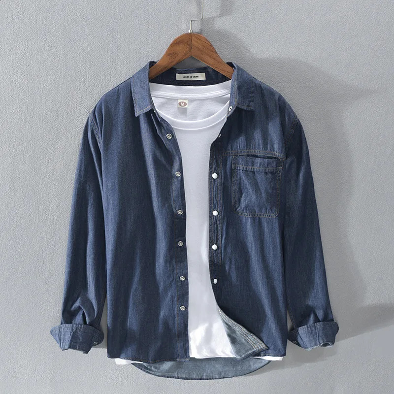 Spring Clothing Mens Denim Longsleeved Pocket Shirt Casual Korean Turn down Button Streetwear y Big Size Stylish 250801
