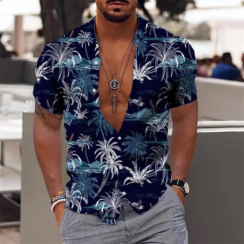 2023 Summer Animal Crane Mens Hawaiian Shirt 3d Plant Floral Print Plus Size Beach Flower y250804