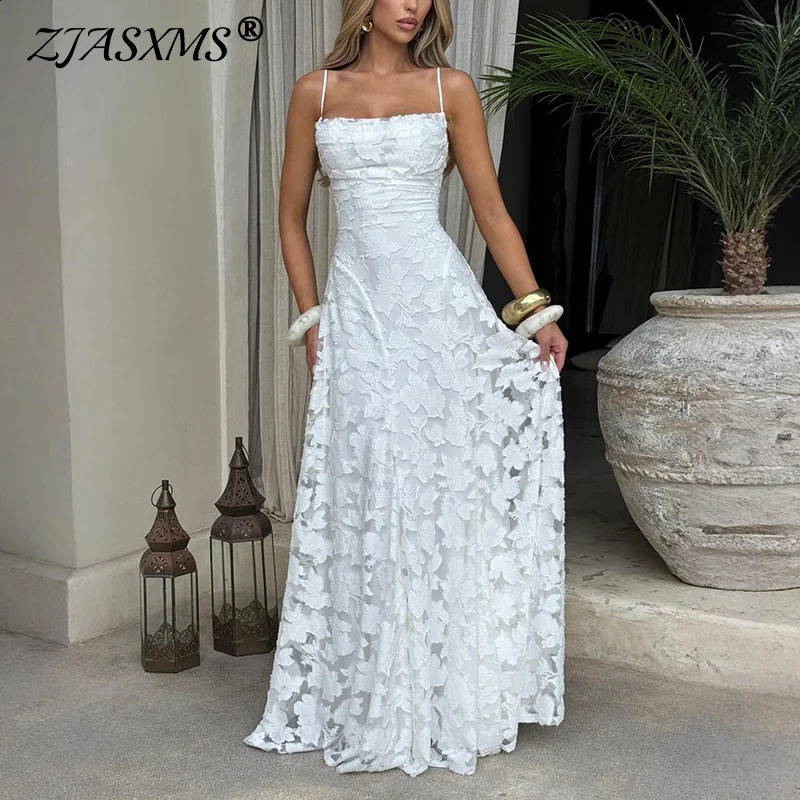 Sexy backless lacet up fête robe femme femme jacquard crochet maxi robes d'été élégant sans manches boho 250801