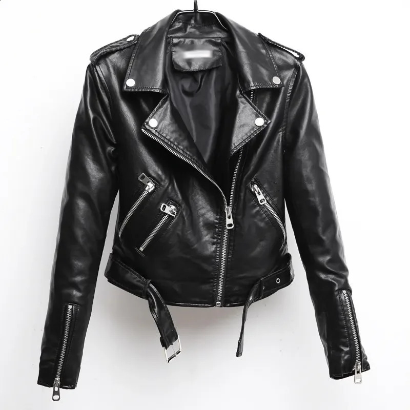 Customized Fashion Women Autunm Winter Black Faux Leather Jackets Lady Bomber Motorcycle Cool Outerwear Coat with Belt 250801