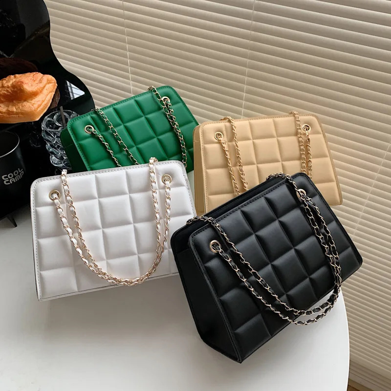 Korean retro chain solid color underarm bag diamond check casual summer shoulder womens 250815