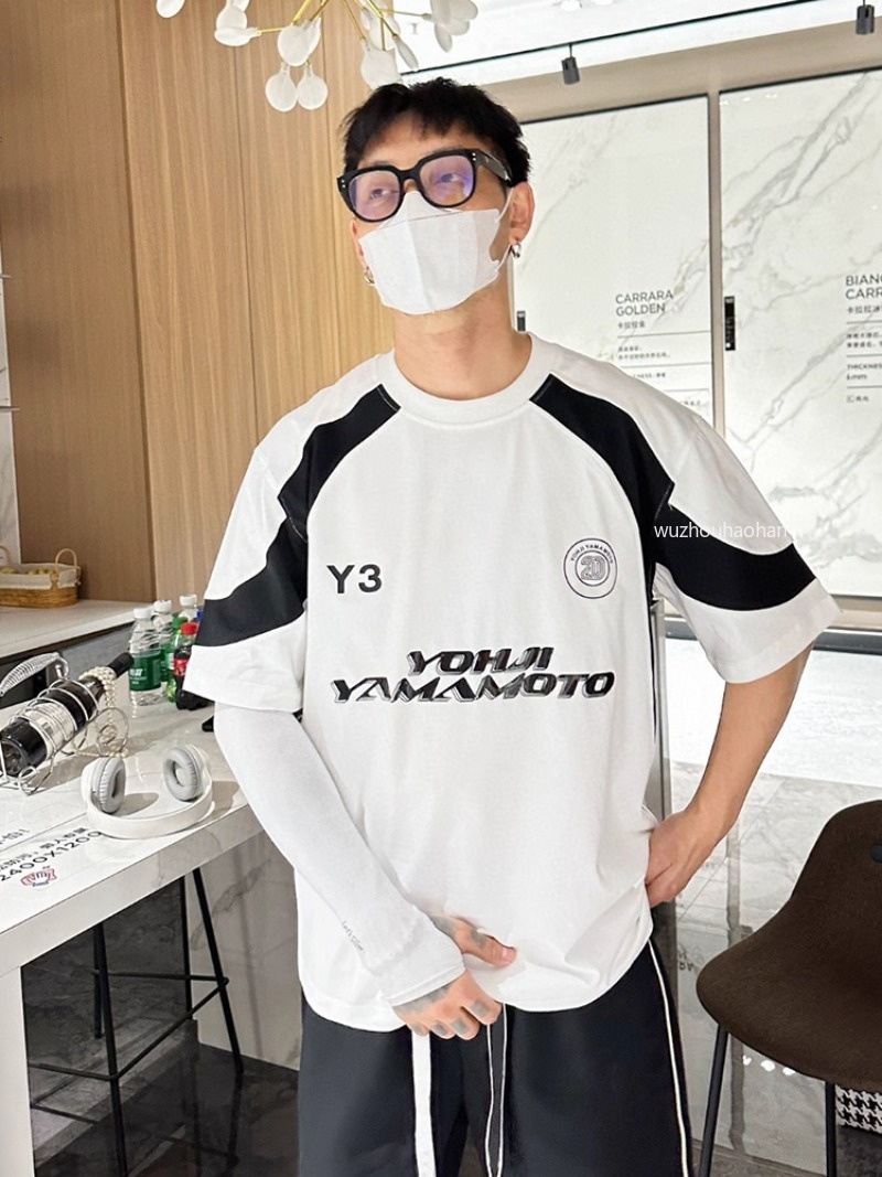 Men T Shirts y3 Round Neck Splicing Short Sleeve T-shirt Spring and Summer White Loose Print Casual Shirt Y1289