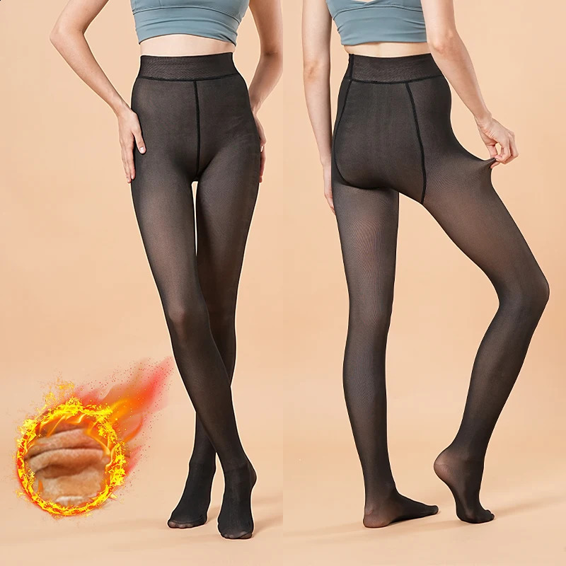 Thicken Stockings Women Translucent Fleece Pantyhose Tights Sexy Black Women Winter Warm Stocks High Waist Sock Pants Streetwear250813