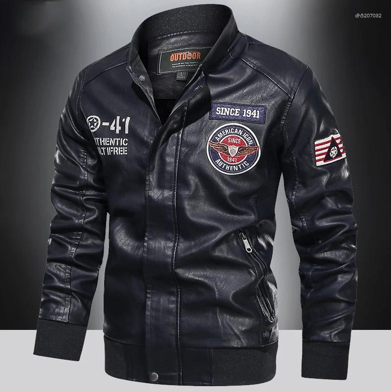 Men's Jackets Spring And Autumn Motorcycle Suit Leather Jacket Color Blocking American Baseball Collar Pilot Casual PU