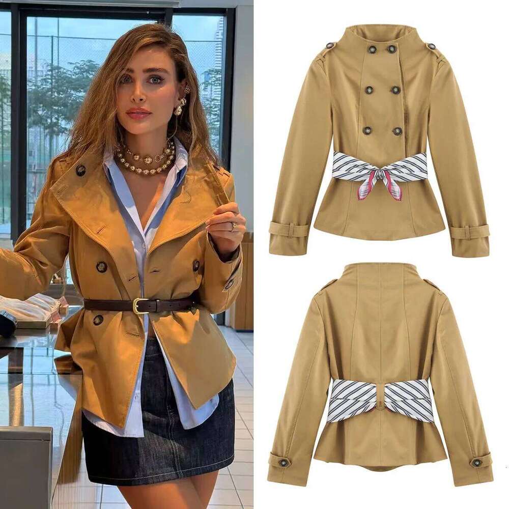 Autumn Winter Commuting Vintage Fashion Temperament Double Breasted Zipper Scarf Decor Trench Coat Women Elegant Streetwear