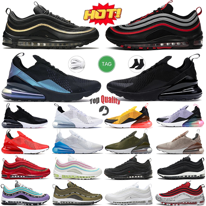 Running Shoes 270 97 Mens Womens Designer shoes Triple Black White Gold Silver Bullet Olive Wolf Grey Mesh Leather Trainer Classic Thick Bottom 270s