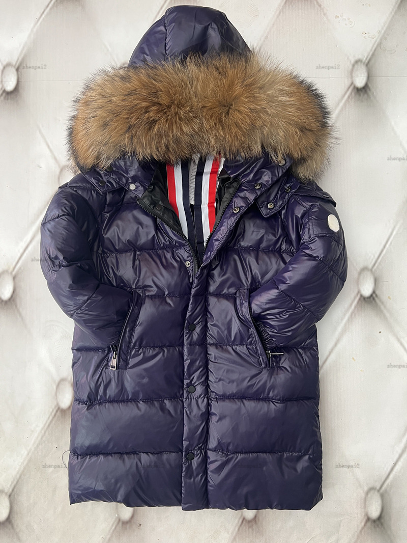 Luxury down baby jacket Long style child Outwear Winter warmth kids designer clothes Fur hat collar girls boys coat A000X27N285-c