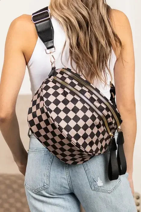 Women Checkered Bum Bag Casual Fanny Pack Large Capacity Crossbody Adjustable Strap Simple Shoulder Mommy Bag Daily Travel Tote 250815