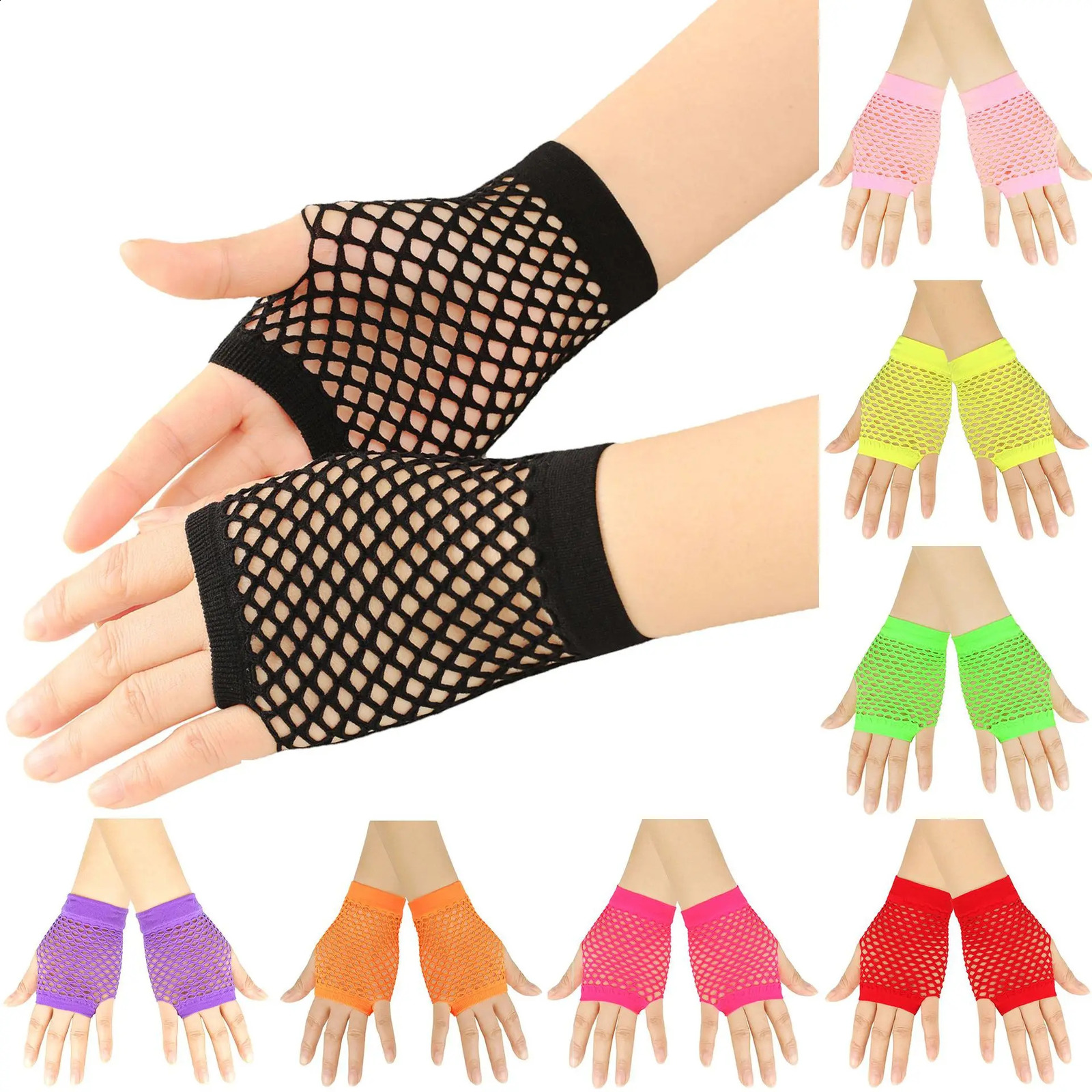 Solid color highquality fingerless short fishing net gloves Fishing fancy party dance mesh 250811