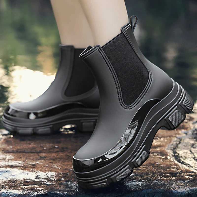 Rain Shoes Women Mid Calf Chelsea Boots New Fi N-Slip Rubber Rain Boots All-Season Comfortable Students Waterproof Shoes XJ250818