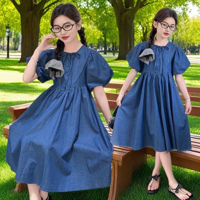 D211 Girls&#039; summer dress for older children, new 2025 trendy bubble princess summer dress for girls-image-1071637226