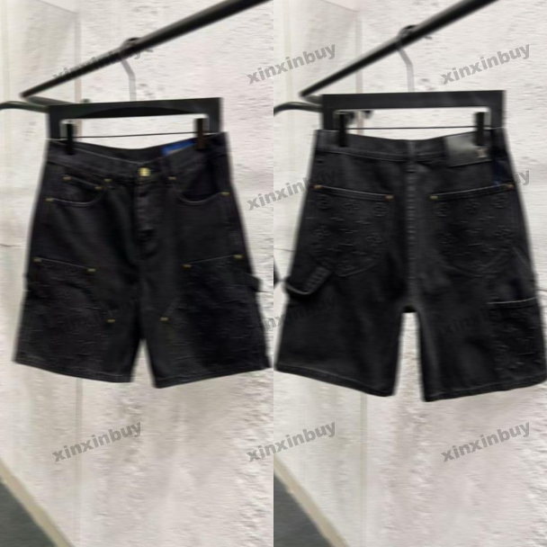 xinxinbuy Men women designer Shorts pant emboss denim fabric Spring summer blue red green black M-4XL