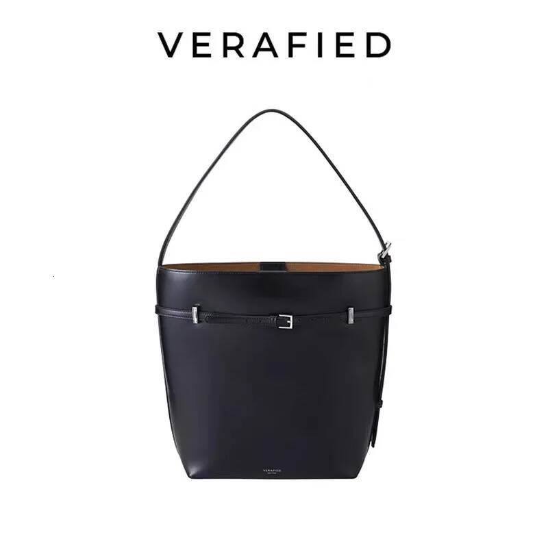 VERAFIED Bucket Small Leather Shoulder Underarm Simple Retro Large Capacity Tote Bag