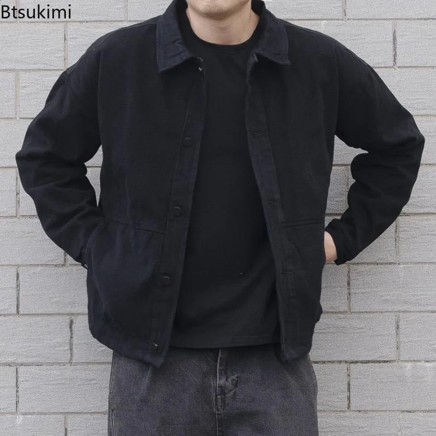 Mens Loose Casual Denim Jacket Fashion Korean Style Simple Lapel Buttonup Coats Solid Allmatch Jean Men Outerwear 250801