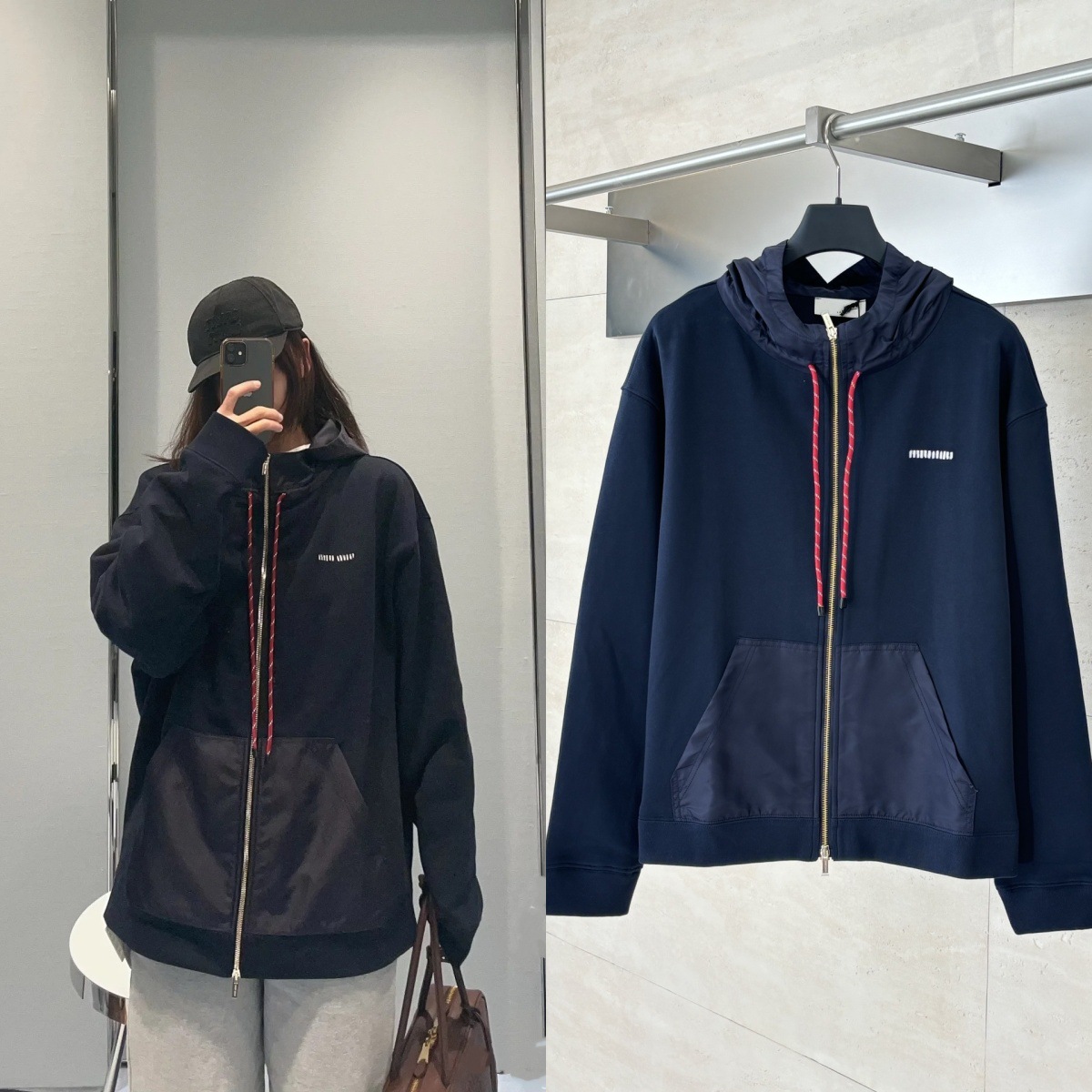 Men's Jackets designer Trendy Brand New Navy Logo Patchwork Hooded Sweatshirt Jacket Unisex Trend Jackets for mens womens
