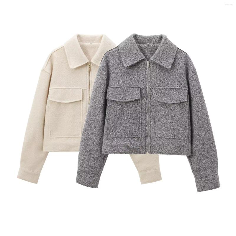 Women's Jackets Women 2025 Autumn Fashion Short Jacket Coat Vintage Long Sleeve Pockets Zipper Casual Female Outerwear Chic Overcoat