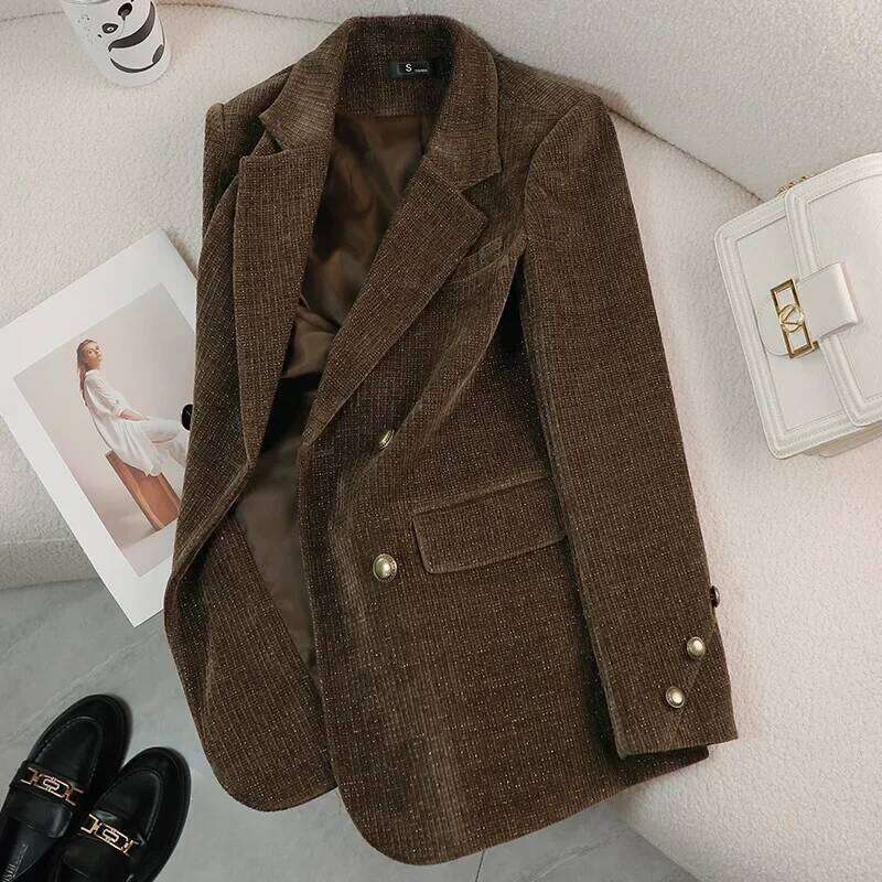 Elegant Corduroy Women's Blazer Jacket Loose Casual Style Autumn Winter New Fashion Outerwear Comfortable Quality Top 250818