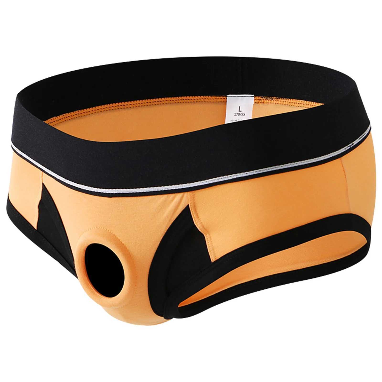 Sexy Underwear Men Penis Ring Pouch Hole Briefs Men Underpants Sexy Sile Cock Ring Underwear Cockring Cotton Slips Boxers L250818