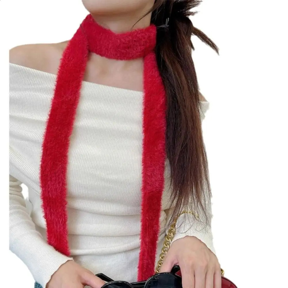 Sweet Solid Color Wool Shawl Y2K Harajuku Knitted Scarf Keep Warm Ribbon Long Narrow Scarves Streetwear 250811