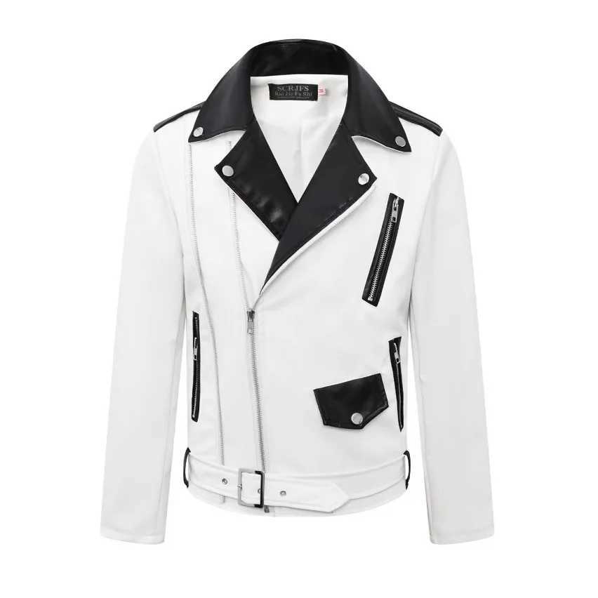 2025 Mens New Handsome New Oblique Zipper Casual Color Matching Locomotive PU Leather Jacket XJ250818