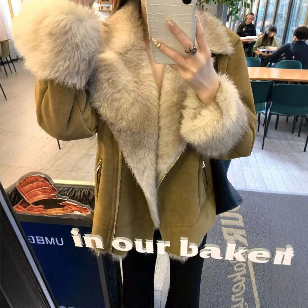 Autumn and winter imitation fox fur jacket with a youthful and trendy collar, warm and cold resistant, paired with fur for a winter look