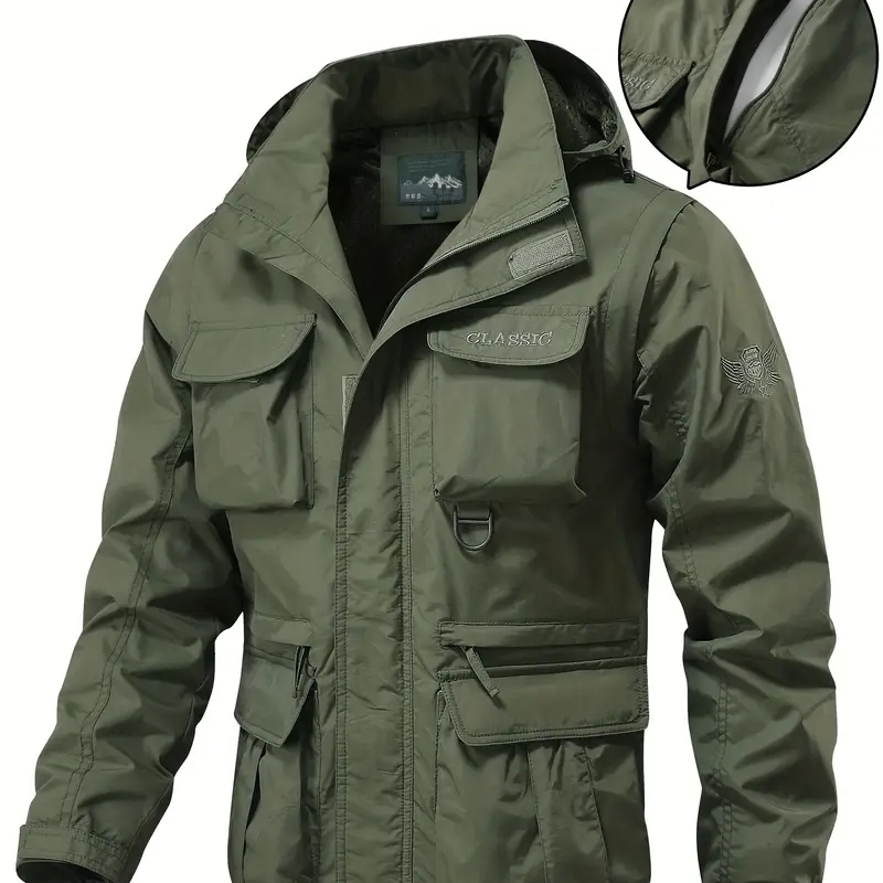 Detachable windproof sleeved hooded jacket suitable for outdoor activities mens casual waterproof multi pocket vest w250730