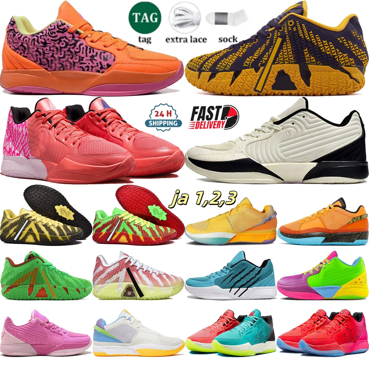 JA1 2 3 Chaussures de basket-ball Chaussures de créateurs hommes New Ja 3 Chaussures de sport en plein air Ja Morant Designer Signature Basketbal