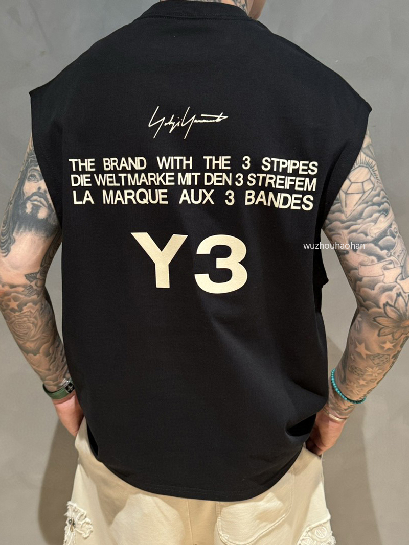Verte d'été mâle y3 coule de cou rond imprimer t-shirt sans manches pour le sport et la forme physique Y1289
