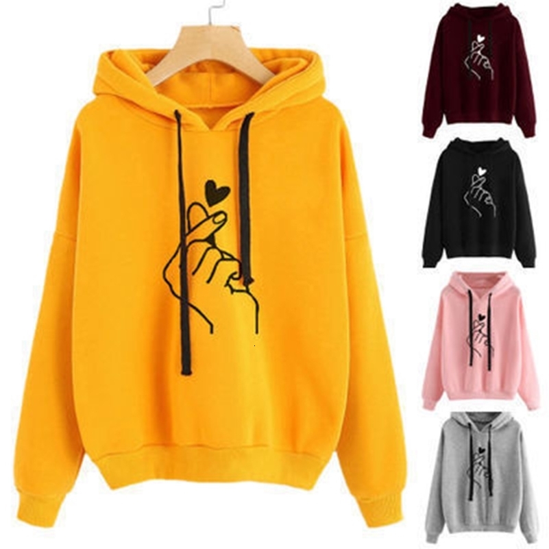 Autumn Fleece Hoodie Solid Color Finger Heart Hooded Korean Fashion Sweatshirts Long Sleeve Top Drawstring Pockets Loose Hoodies y250805