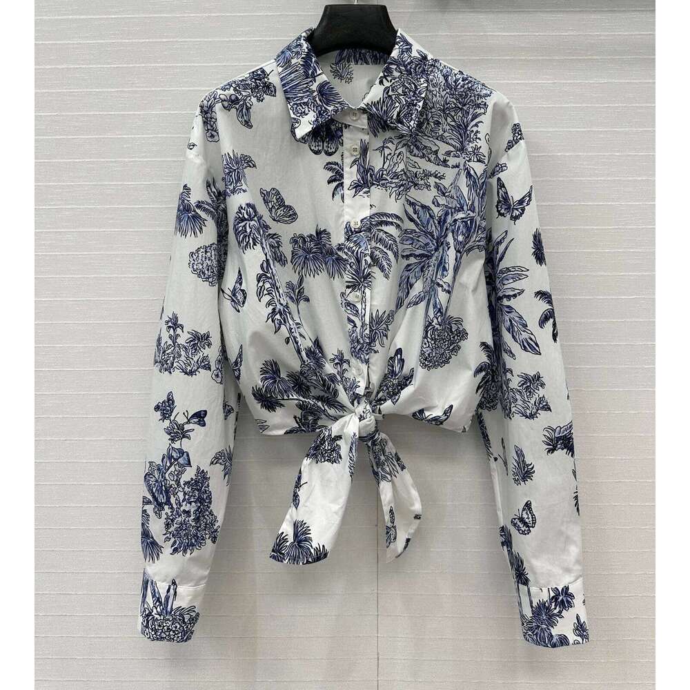 Spring New Fashion 100% Cotton Long Sleeve Floral Butterfly Print Blouse Shirt Brand Clothing For Women