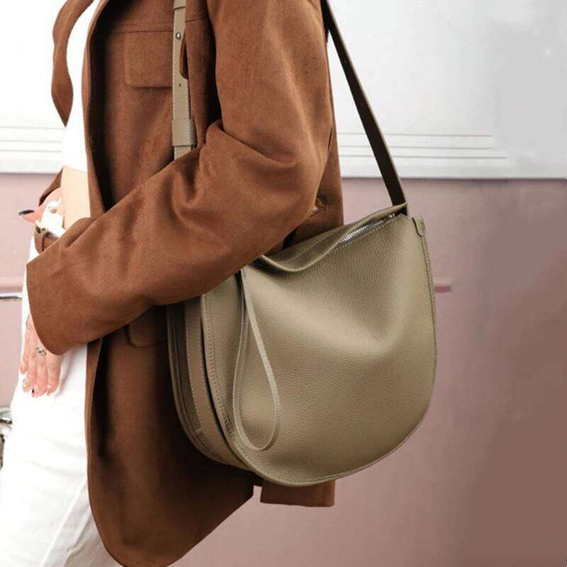 Burminsa Cowhide Genuine Leather Crescent Shoulder Bags For Women 2025 Designer Crossbody Shopper Tote Ladies Handbags 20250818