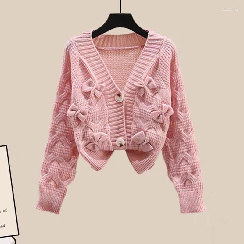 Women's Knits 2025 Elegant Cardigan In Jackets Winter Korean Style Clothing Bow Knitwear Sweet Sweater Trend Women Long Sleeve Top