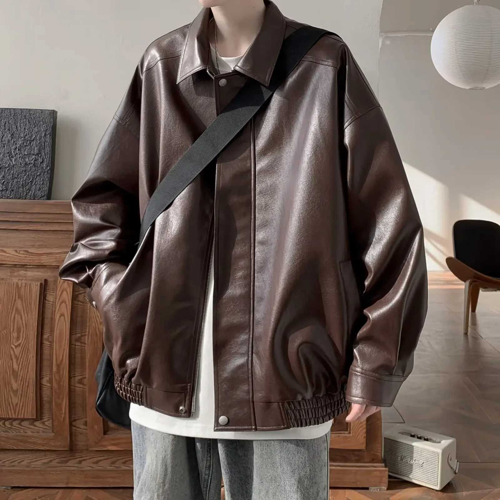 Veste en cuir de style américain vintage pour hommes haut de gamme en train de se sentir lâche et en cuir veste tendance marque d'hiver automne x
