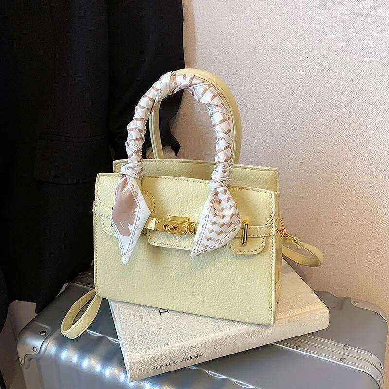 Pebbled Leather Scarf Lock Shoulder Bag Women S Crossbody Top Handle Tote For Office Dating Commute
