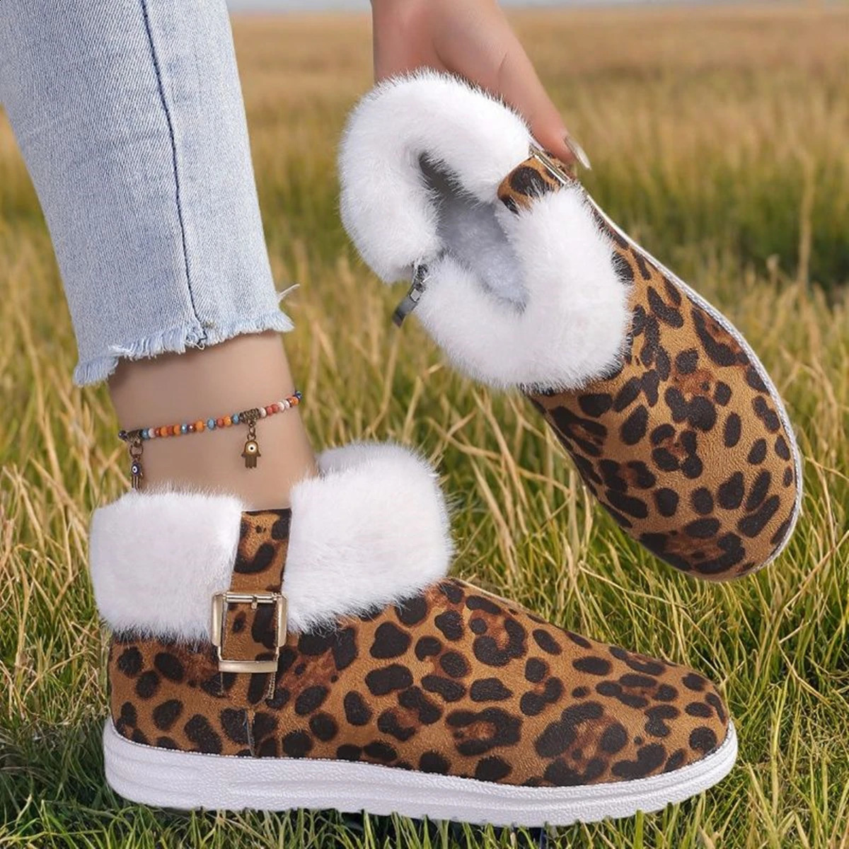 Women Shoes Winter Comfortable Platform Sole Leopard Print Snow Boots Women Casual Fashion Thick-soled Round-toe Women Boots 250814