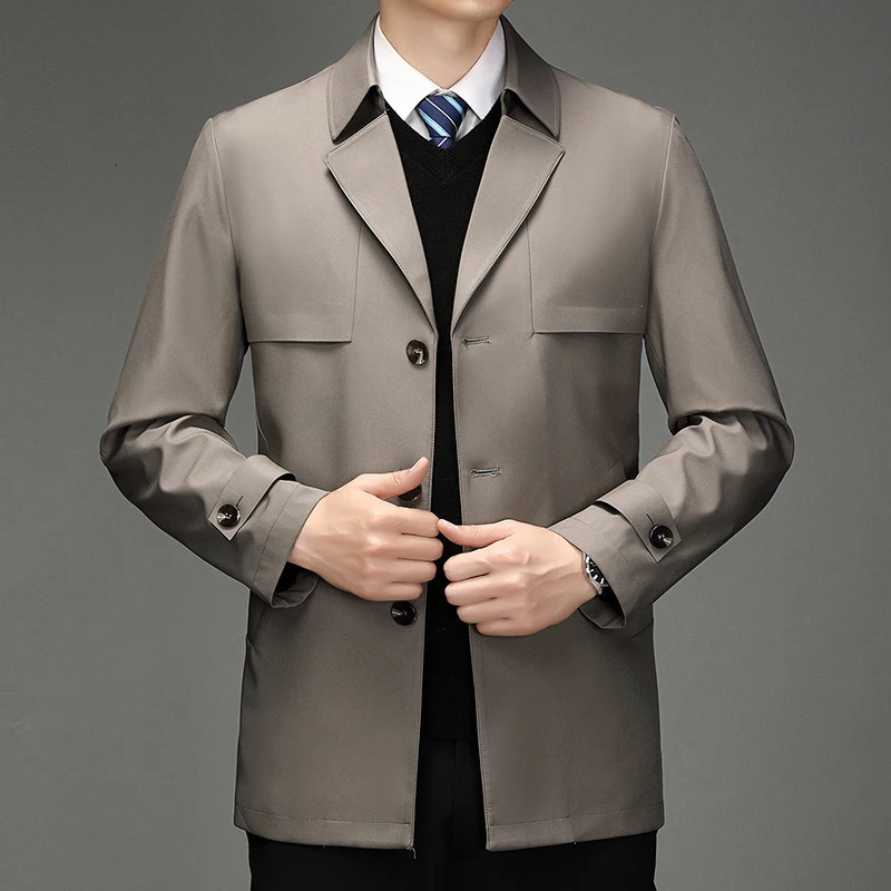 Fall Mens Clothing Trench Coat Lapel Single Breasted Straight Business Casual Youth Style Winter Jacket Men 250818