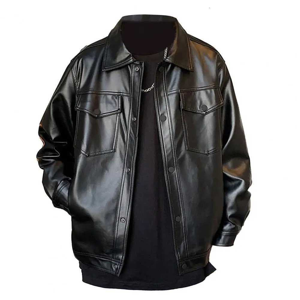 2024 Winter Black Leather Jacket Men Warm Motorcycle Jacket Slim Street Fashion Black Biker Coat Button Winter XJ250818