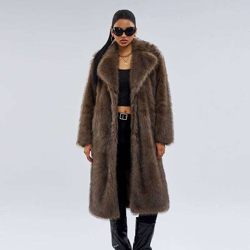 Fox Imitation Women's 2025 New Winter Fashion And Style With Lapel Solid Color For Casual Wear Women Fur Coat H371 250818