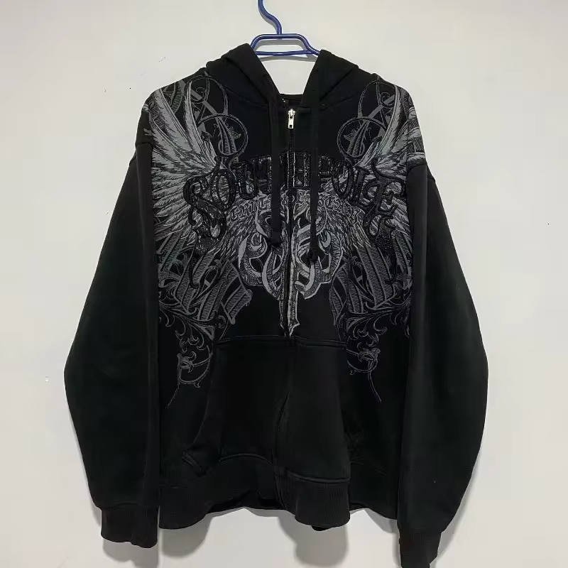 American Y2K Fashion Trend Fleece Padded Zipper Hoodie Women Street Hip Hop Joker Loose Sweatshirt Couple Casual Punk 250815