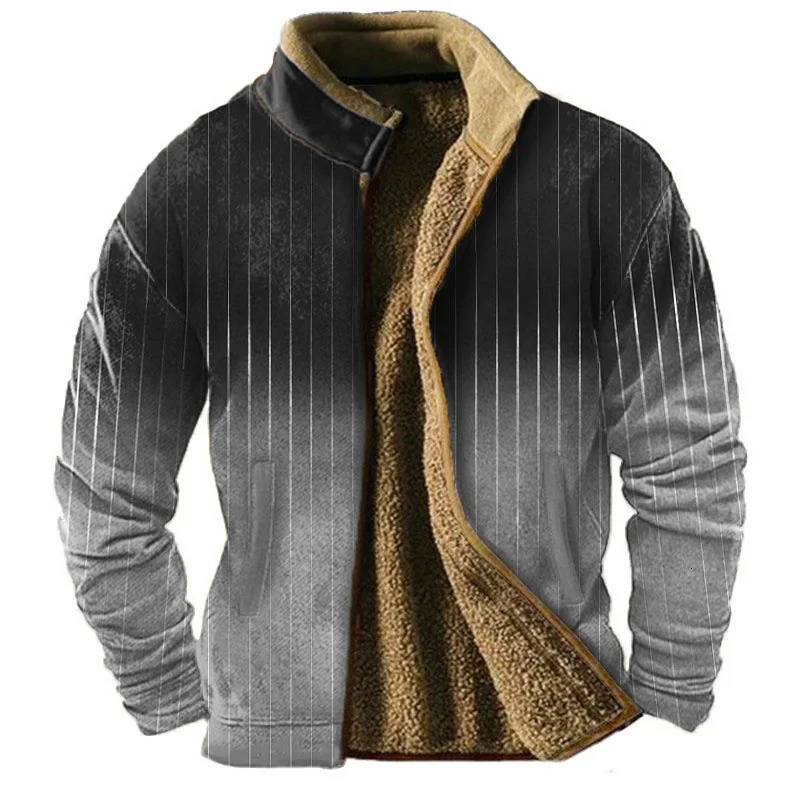 Winter Mens Jacket Full Zip Coat Wool Retro Gradient Temperament Plus Thick Interior Stylish Warm Patchwork Sports 250818