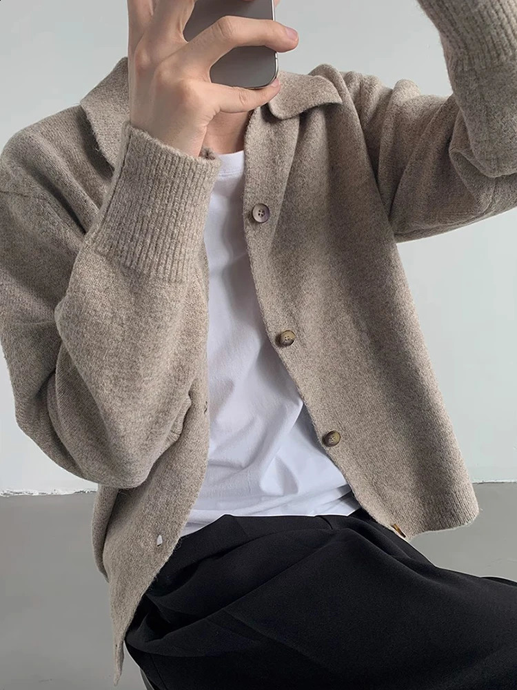 Autumn Winter Sweatercoats Outdoor Fashion Buttoned Lapel Vintage Mens Jackets Stylish Solid Color Knitting Cardigan Tops 250801