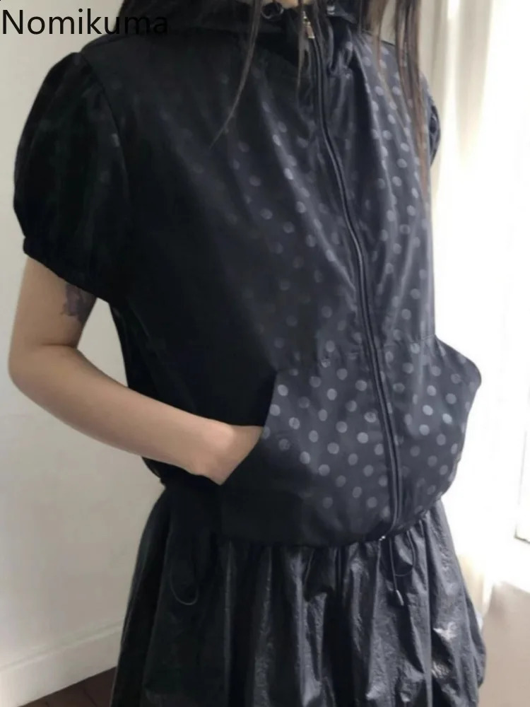 Streetwear Summer Coat for Women 2025 Ropa Mujer Short Sleeve Zipper Hooded Polka Dot Vintage Y2k Tops Casual Thin Jacket 27x969 250808