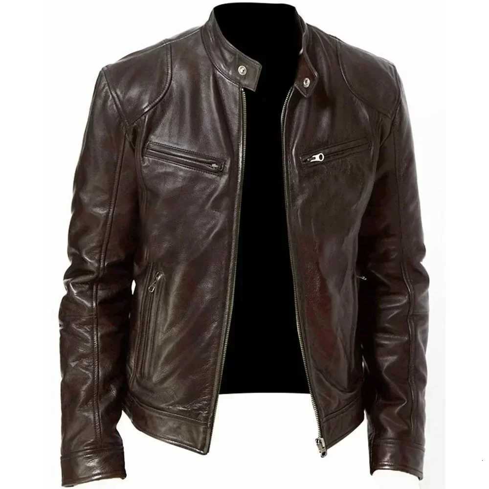 2025 Veste de moto en cuir Men Collier Collier décontracté mince jeste de pun à couvre courte automne, manteau en cuir en cuir en cuir, hommes XJ